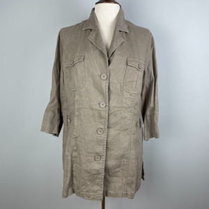 Biaggini Tan Linen Button Front Tunic Coastal Grandma‎ Jacket S